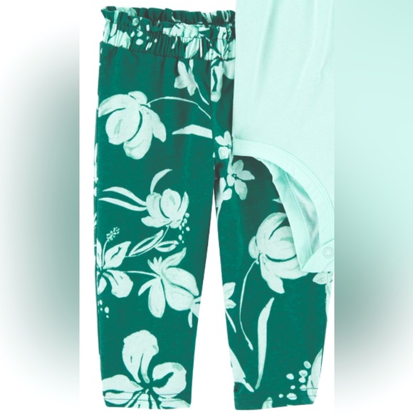 NWT Carter’s  Lace Neck
Flutter Sleeve Bodysuit & Tropical Print 
 Pants Set 24M - Picture 3 of 6